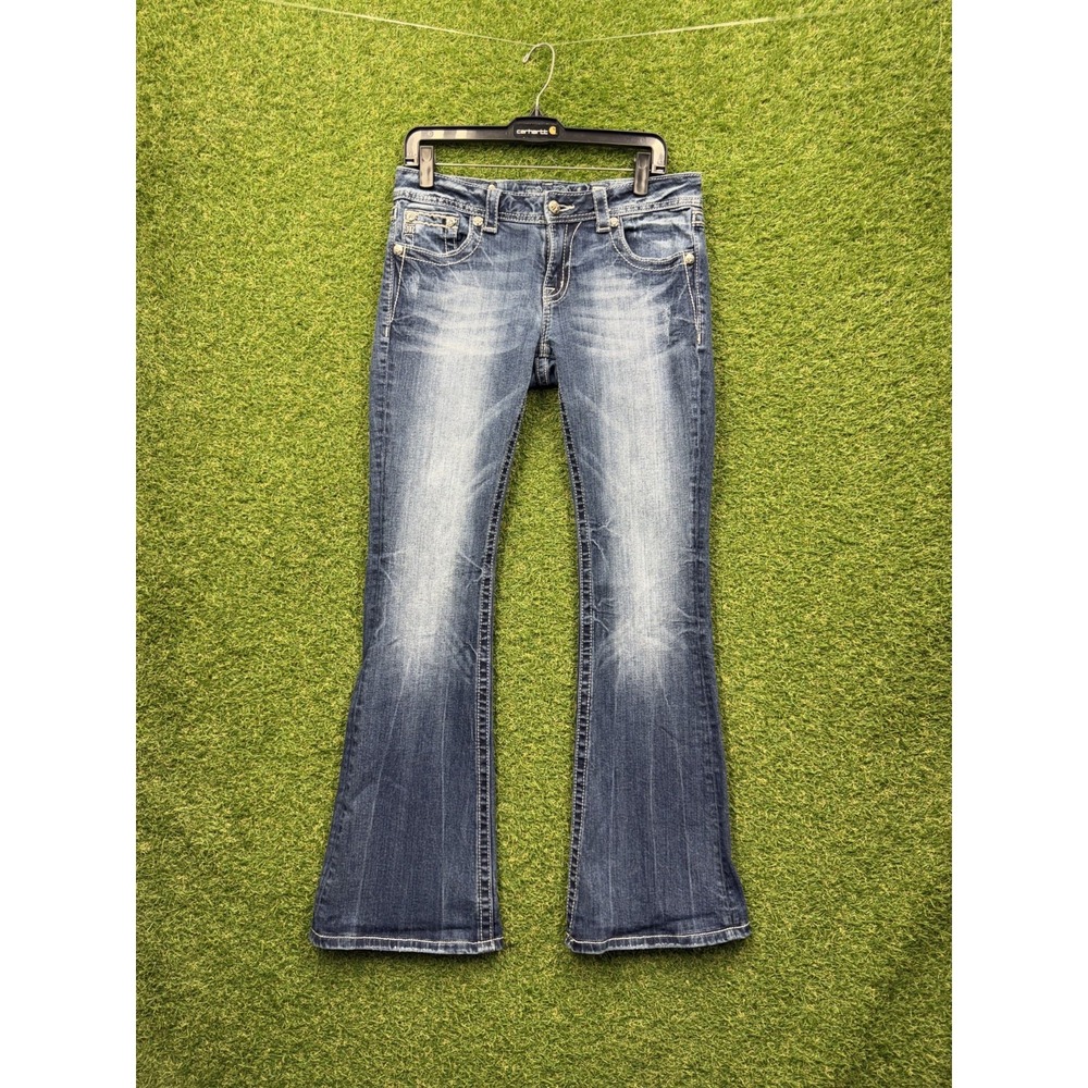 Miss Me Flare Jeans Womens 31 Dark Wash Flap Pocket Embellished JP5443F4